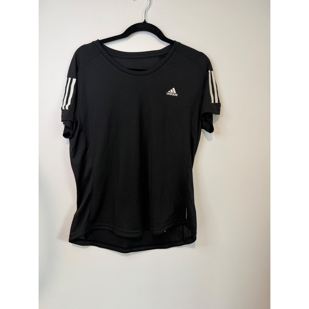 Adidas Aeroready Womens Large Black Running T-Shirt Short Sleeve Mesh Back Logo